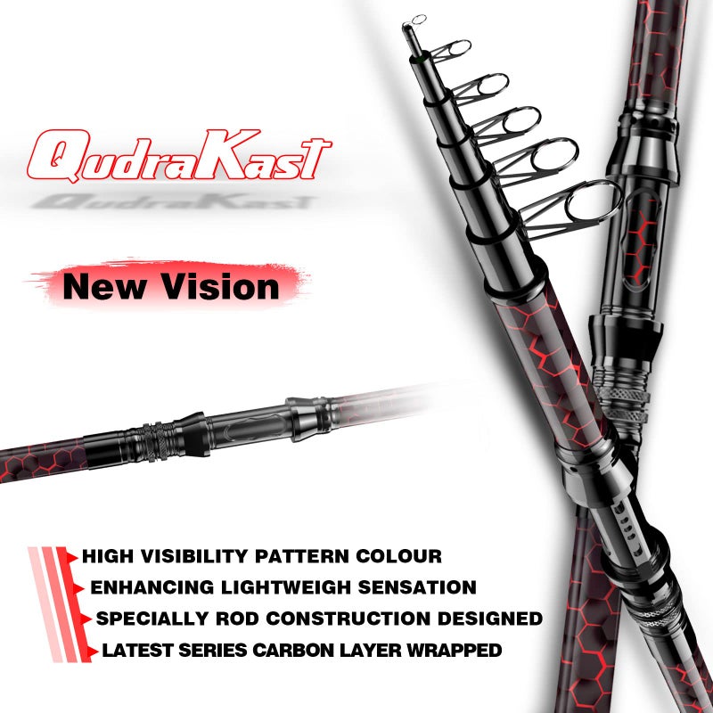 QudraKast Fishing Rod and Reel Combos, Unique Design with X-Warping Painting, Carbon Fiber Telescopic Fishing Rod with Reel Combo Kit with Tackle Box (180 Rod) - Image 2